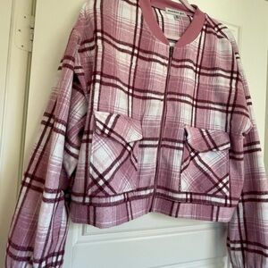Madden Girl Pink Plaid Bomber Zip Jacket
